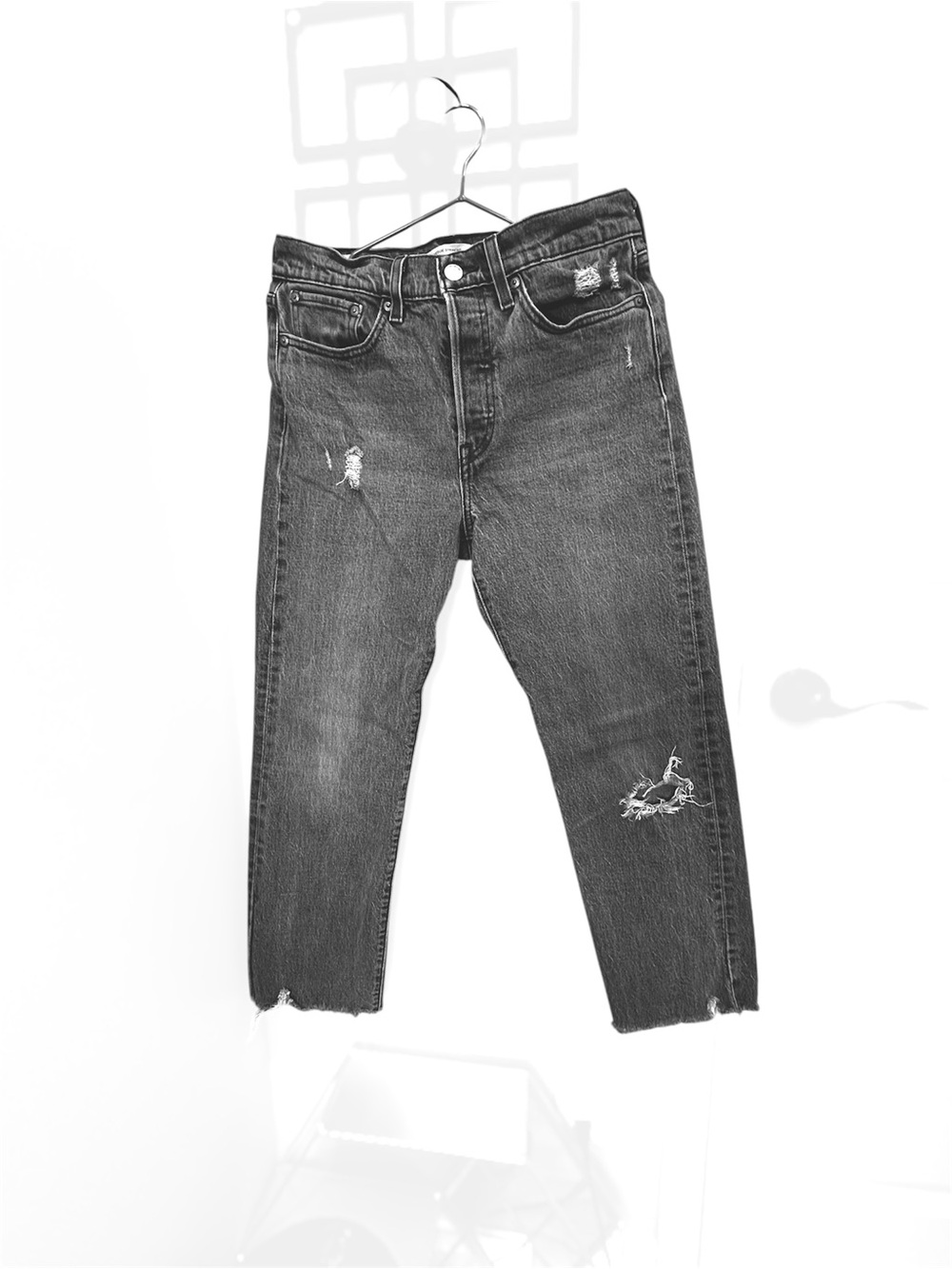 Women's Black Distressed Straight Jeans